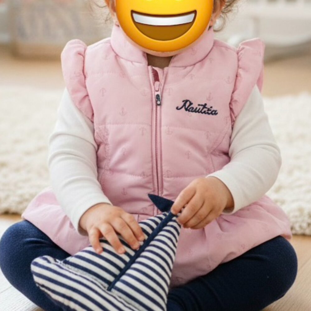 Nautical Nautica Pink Anchor Quilted Puffer Vest Ruffle Baby Girl 3/6M